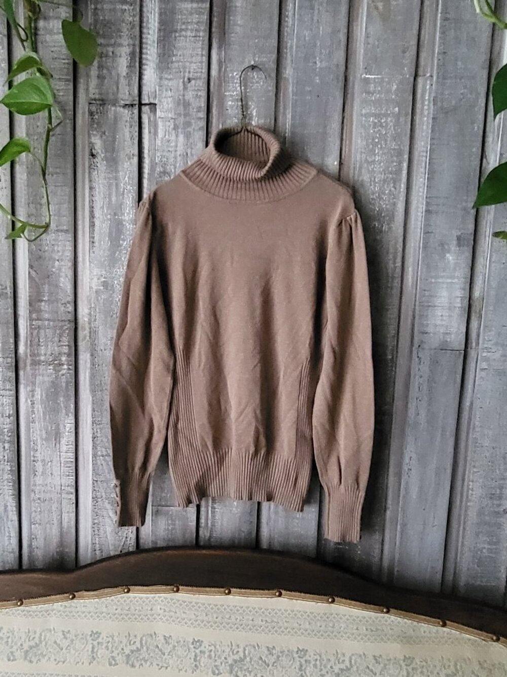 NWD Brown Viscose Turtleneck Sweater Puff Sleeve M